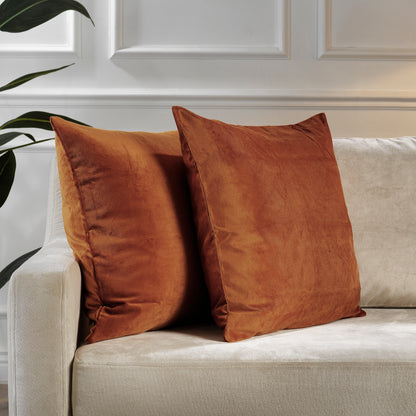 Matte Velvet Cushion Covers Set of 2 Hidden Zipper - Spice