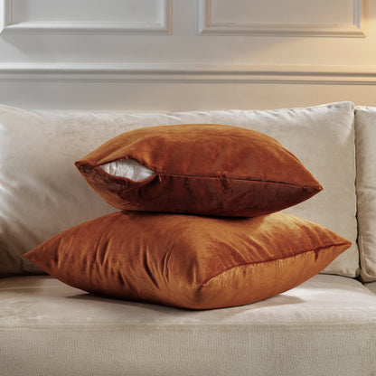 Matte Velvet Cushion Covers Set of 2 Hidden Zipper - Spice