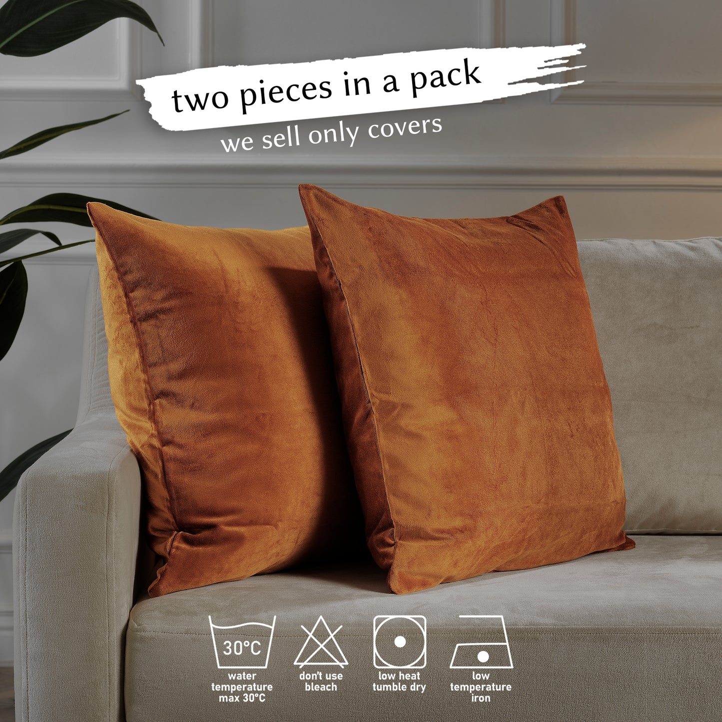 Matte Velvet Cushion Covers Set of 2 Hidden Zipper - Spice