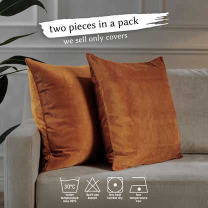 Matte Velvet Cushion Covers Set of 2 Hidden Zipper - Spice