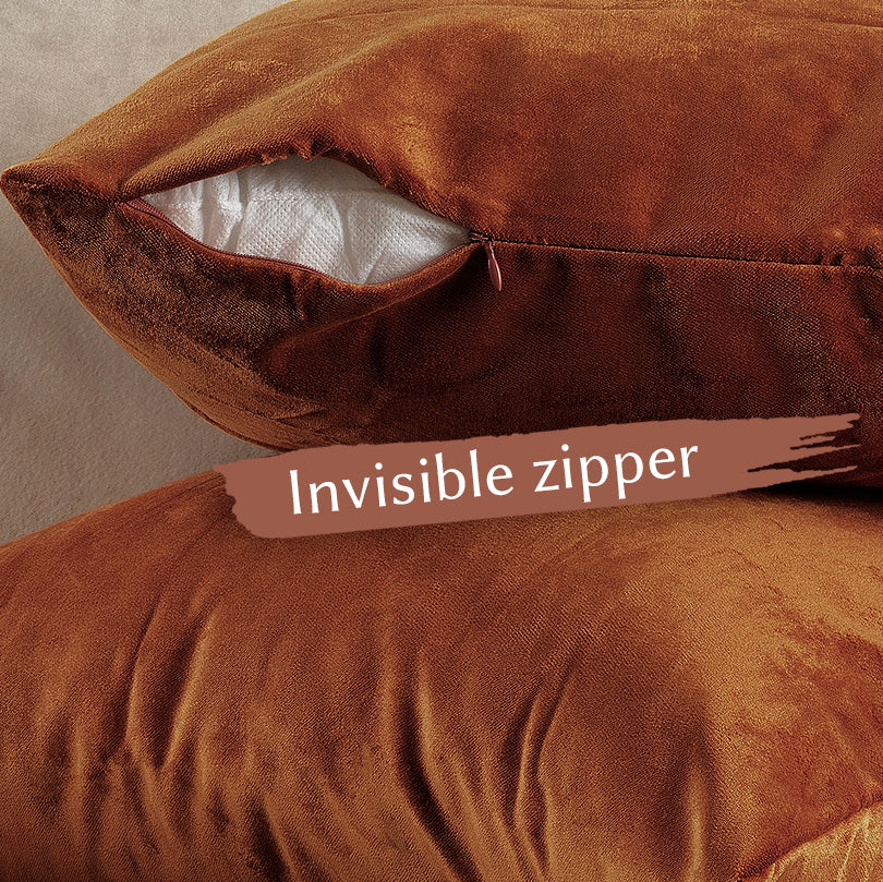 Matte Velvet Cushion Covers Set of 2 Hidden Zipper - Spice