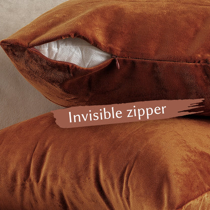 Matte Velvet Cushion Covers Set of 2 Hidden Zipper - Spice