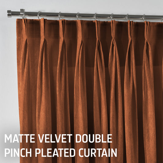 Matte Velvet Pinch Pleated Curtain Single Panel - Spice