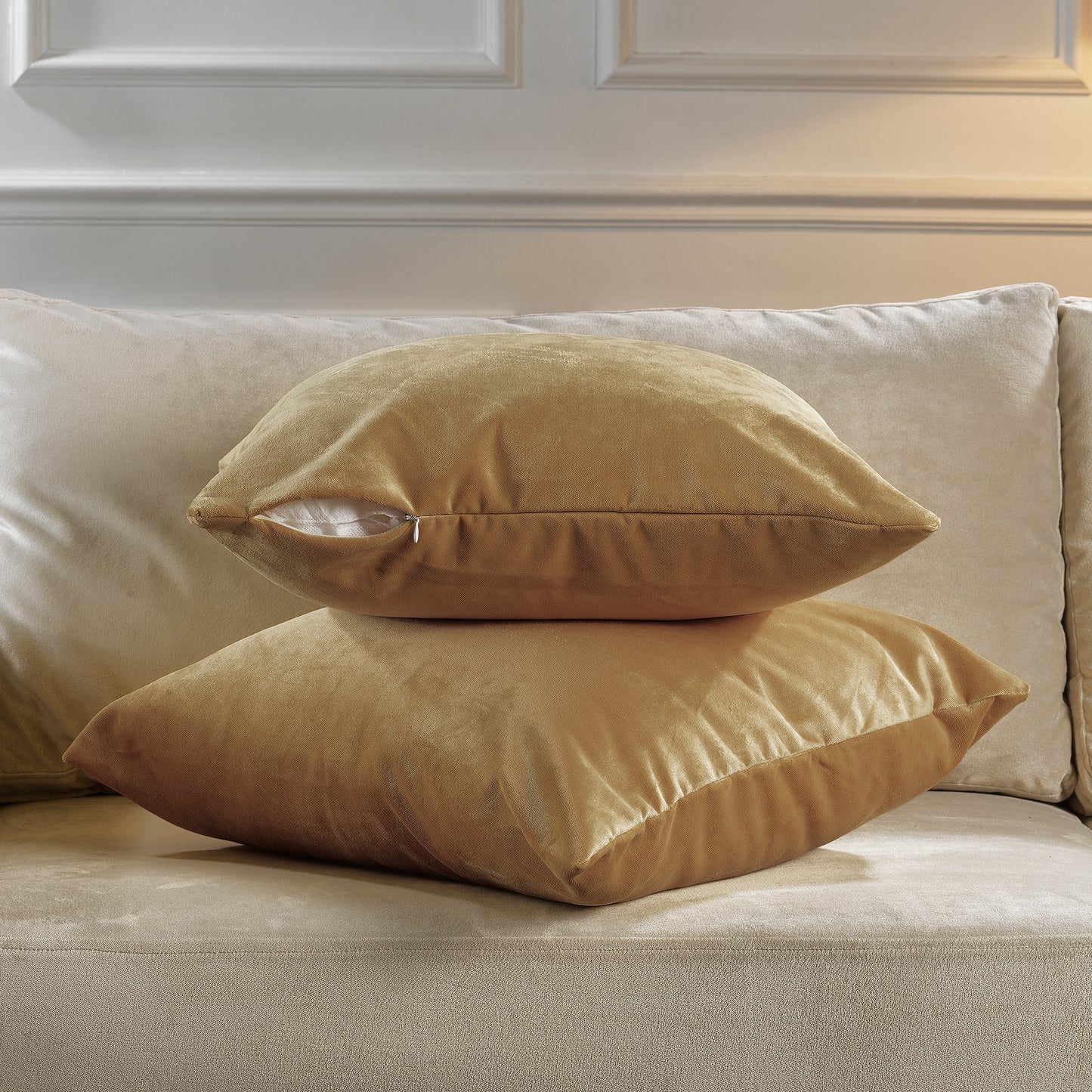 Matte Velvet Cushion Covers Set of 2 Hidden Zipper - Sepia