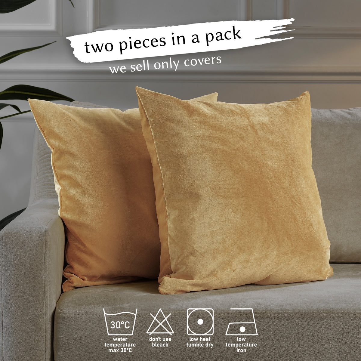 Matte Velvet Cushion Covers Set of 2 Hidden Zipper - Sepia