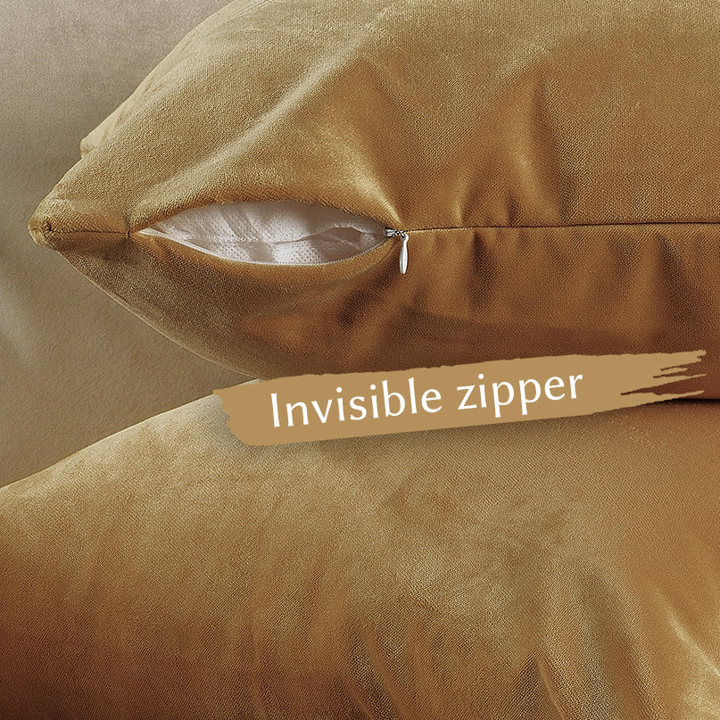 Matte Velvet Cushion Covers Set of 2 Hidden Zipper - Sepia
