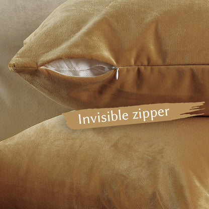 Matte Velvet Cushion Covers Set of 2 Hidden Zipper - Sepia