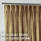Matte Velvet Pinch Pleated Curtain Single Panel - Sepia