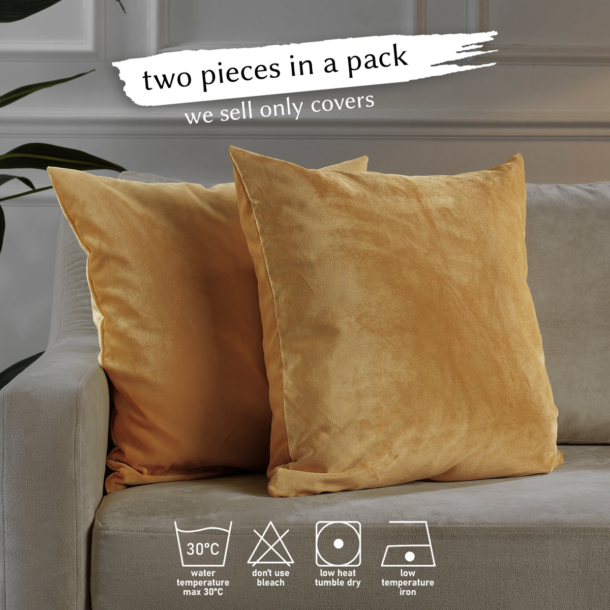 Matte Velvet Cushion Covers Set of 2 Hidden Zipper - Dijon