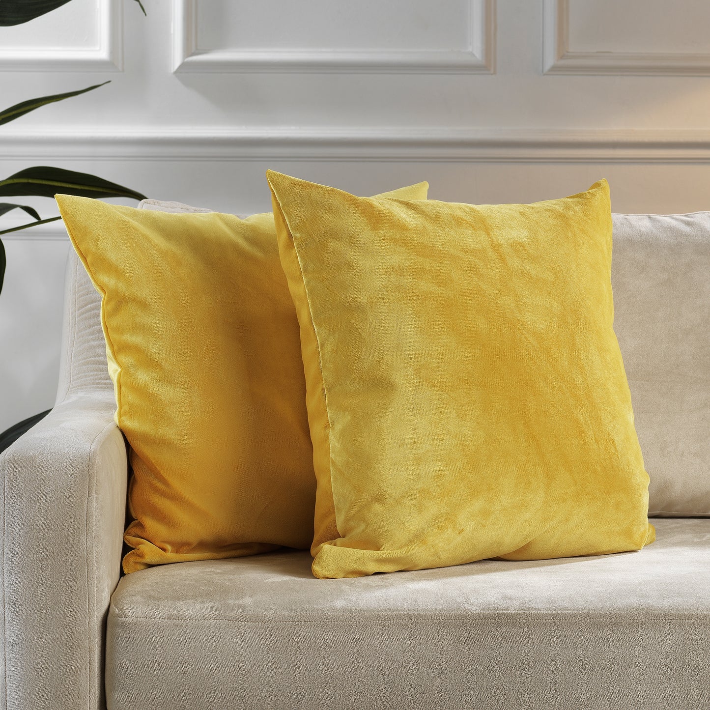 Matte Velvet Cushion Covers Set of 2 Hidden Zipper - Yellow