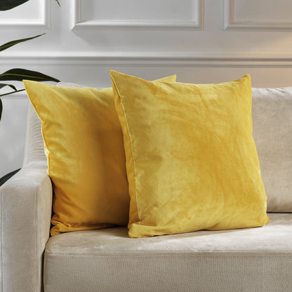Matte Velvet Cushion Covers Set of 2 Hidden Zipper - Yellow