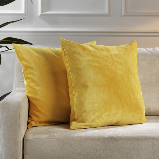 Matte Velvet Cushion Covers Set of 2 Hidden Zipper - Yellow