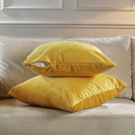 Matte Velvet Cushion Covers Set of 2 Hidden Zipper - Yellow