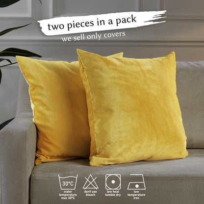 Matte Velvet Cushion Covers Set of 2 Hidden Zipper - Yellow