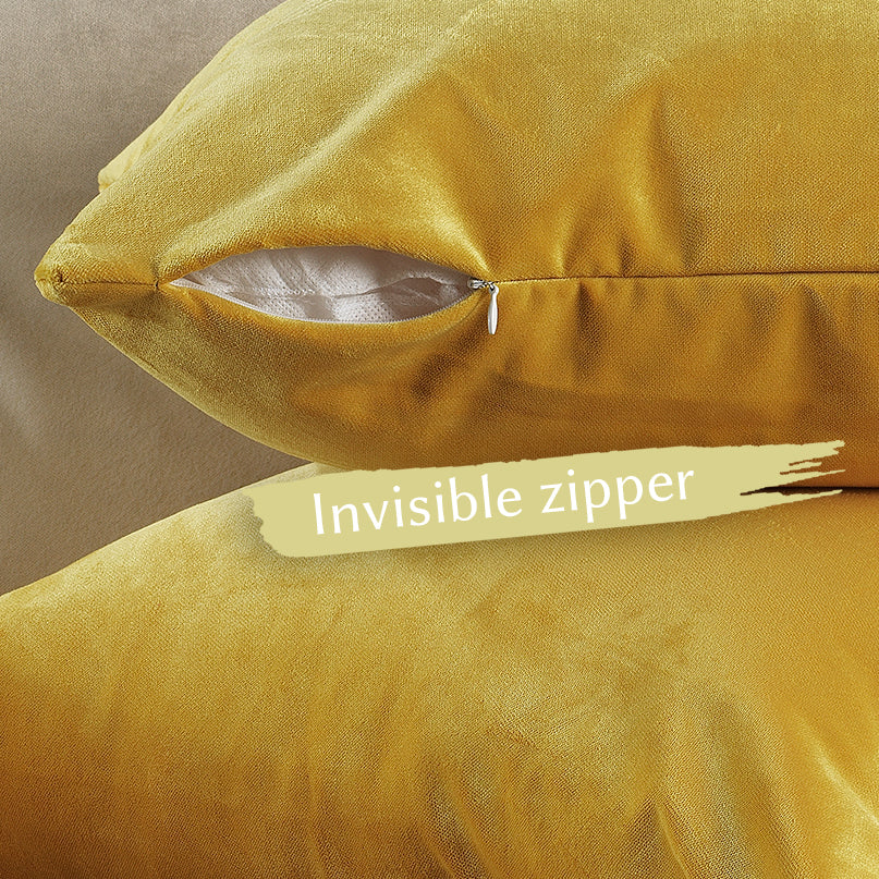Matte Velvet Cushion Covers Set of 2 Hidden Zipper - Yellow
