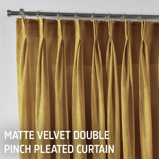 Matte Velvet Pinch Pleated Curtain Single Panel - Yellow
