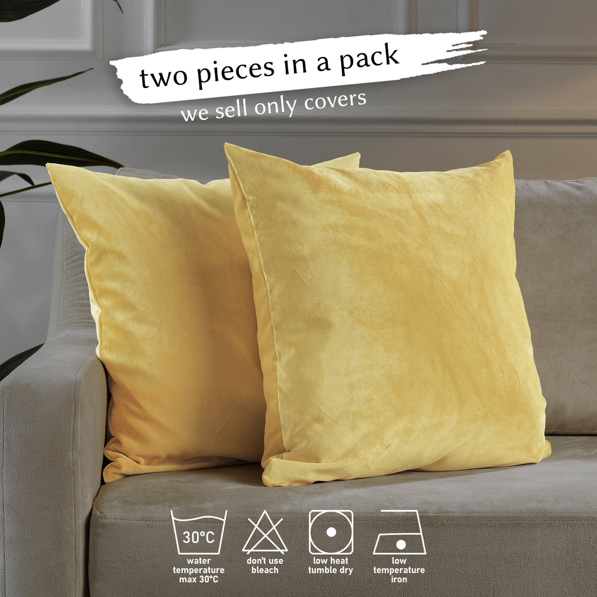 Matte Velvet Cushion Covers Set of 2 Hidden Zipper - Lemon