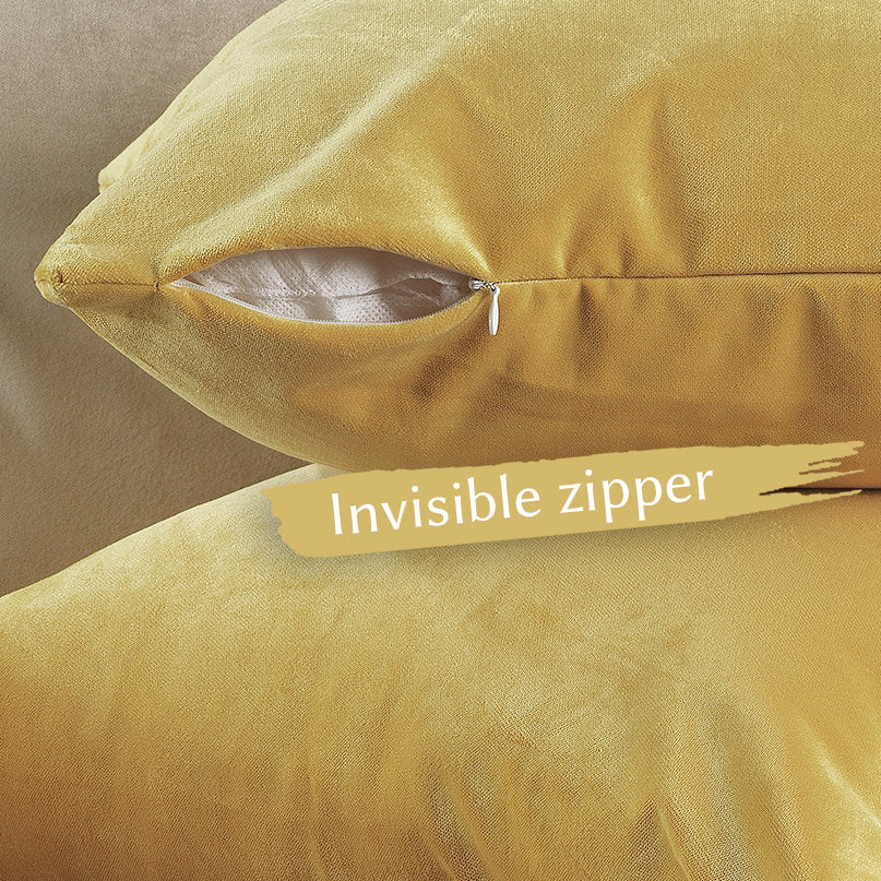 Matte Velvet Cushion Covers Set of 2 Hidden Zipper - Lemon