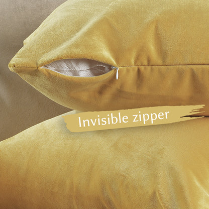 Matte Velvet Cushion Covers Set of 2 Hidden Zipper - Lemon