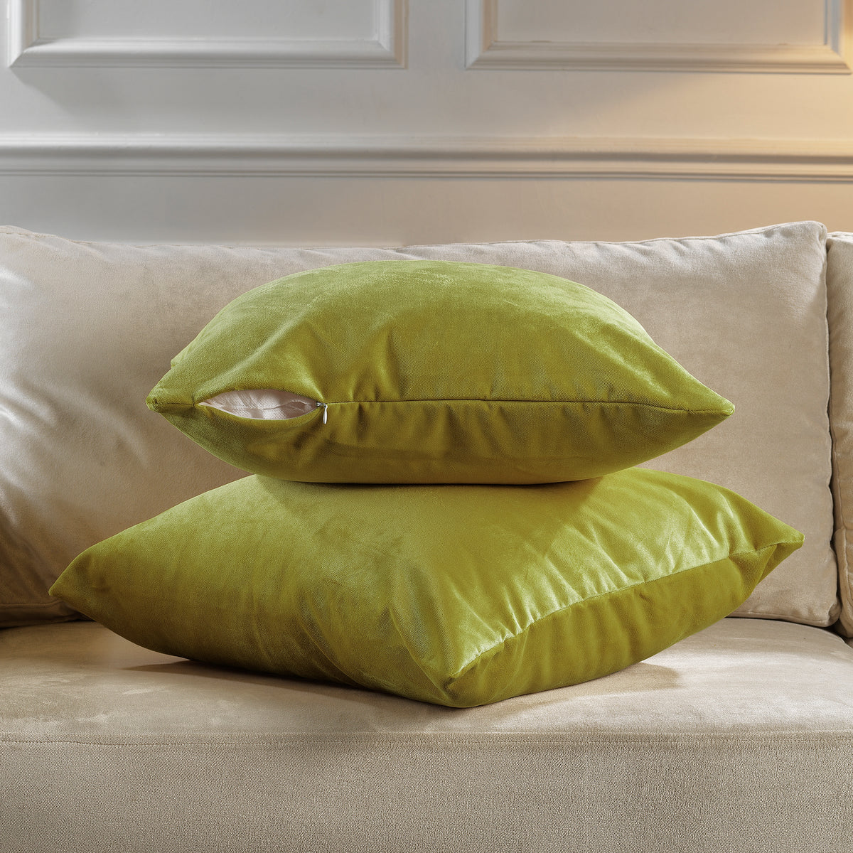 Matte Velvet Cushion Covers Set of 2 Hidden Zipper - Lime