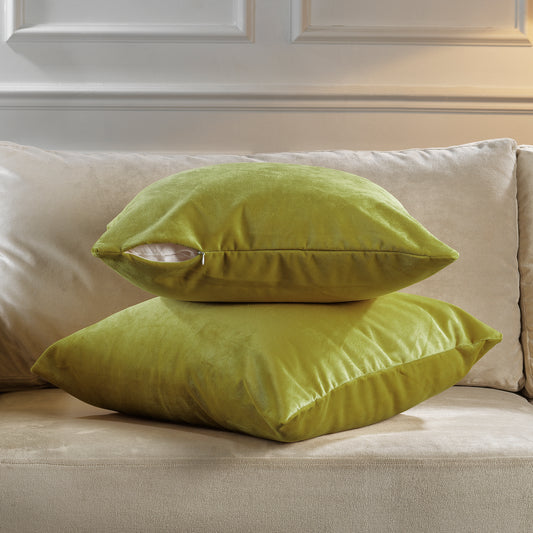 Matte Velvet Cushion Covers Set of 2 Hidden Zipper - Lime