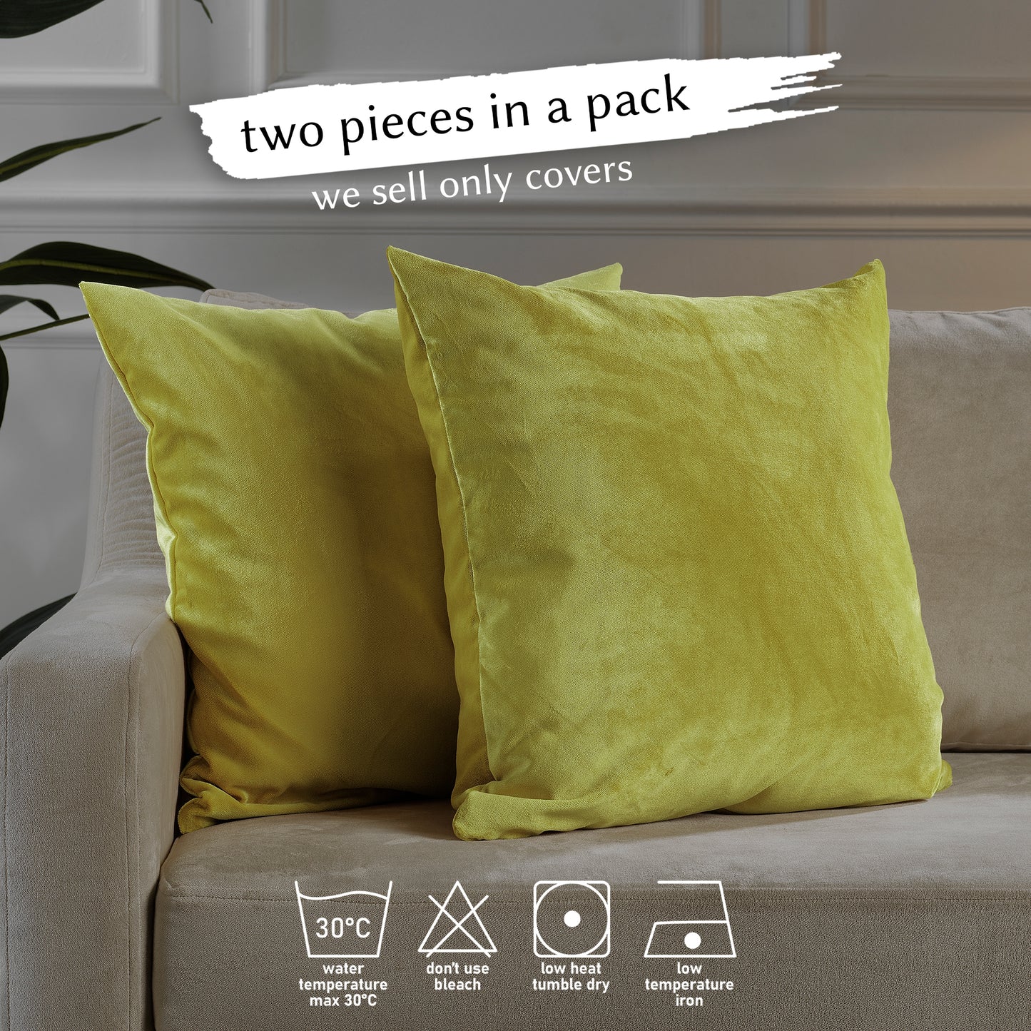 Matte Velvet Cushion Covers Set of 2 Hidden Zipper - Lime