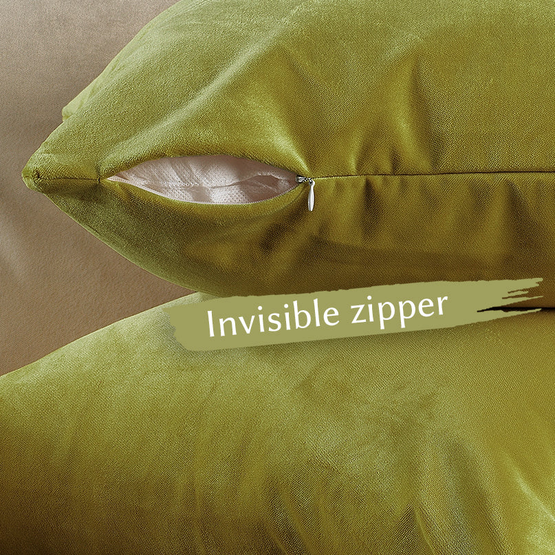 Matte Velvet Cushion Covers Set of 2 Hidden Zipper - Lime