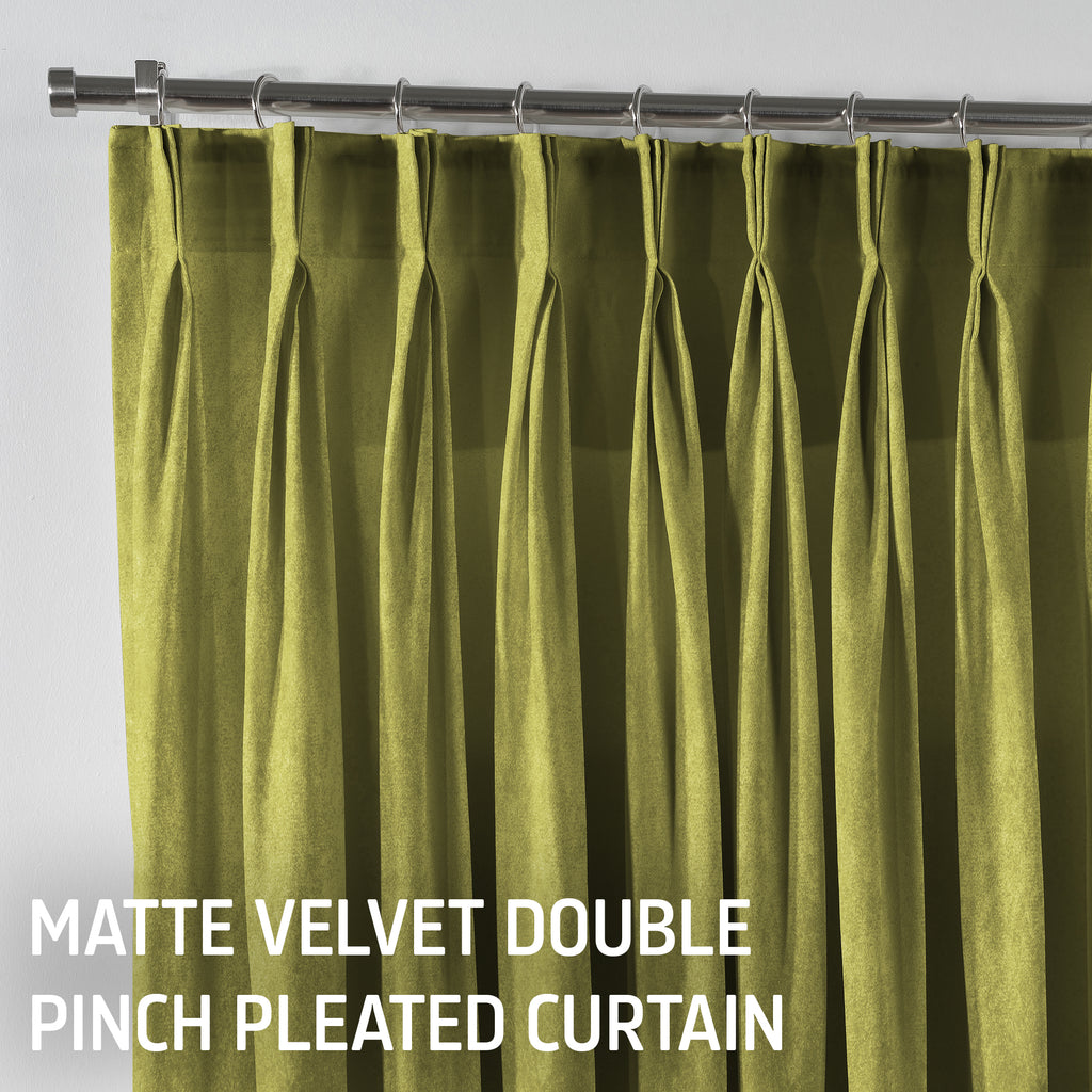 Matte Velvet Pinch Pleated Curtain Single Panel - Lime