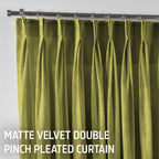 Matte Velvet Pinch Pleated Curtain Single Panel - Lime