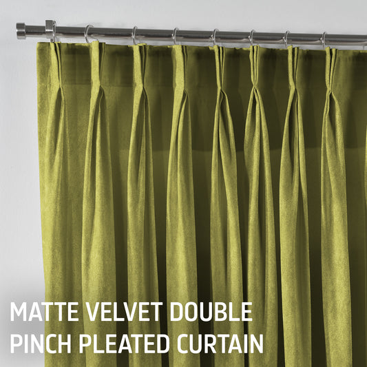 Matte Velvet Pinch Pleated Curtain Single Panel - Lime