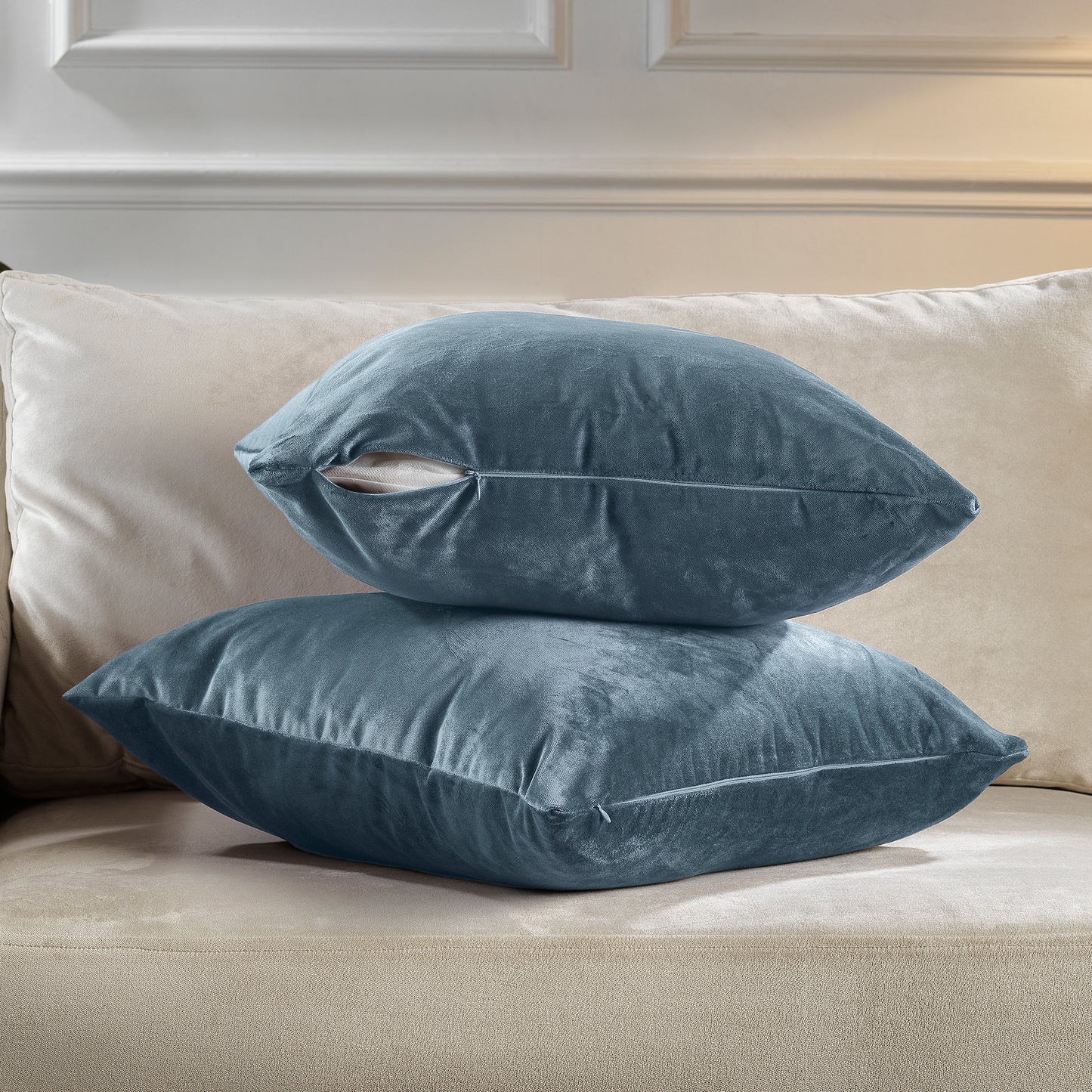 Matte Velvet Cushion Covers Set of 2 Hidden Zipper - Air Force Blue