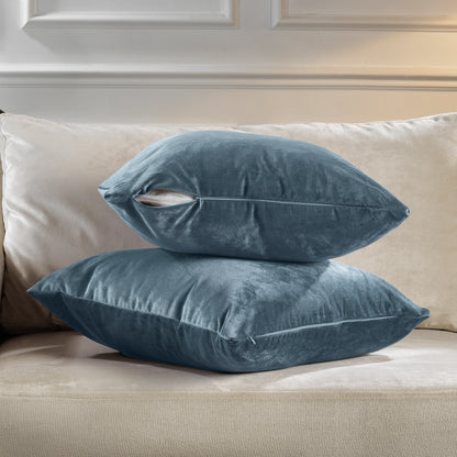Matte Velvet Cushion Covers Set of 2 Hidden Zipper - Air Force Blue