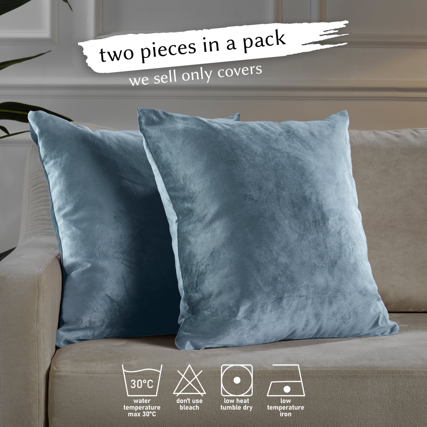 Matte Velvet Cushion Covers Set of 2 Hidden Zipper - Air Force Blue