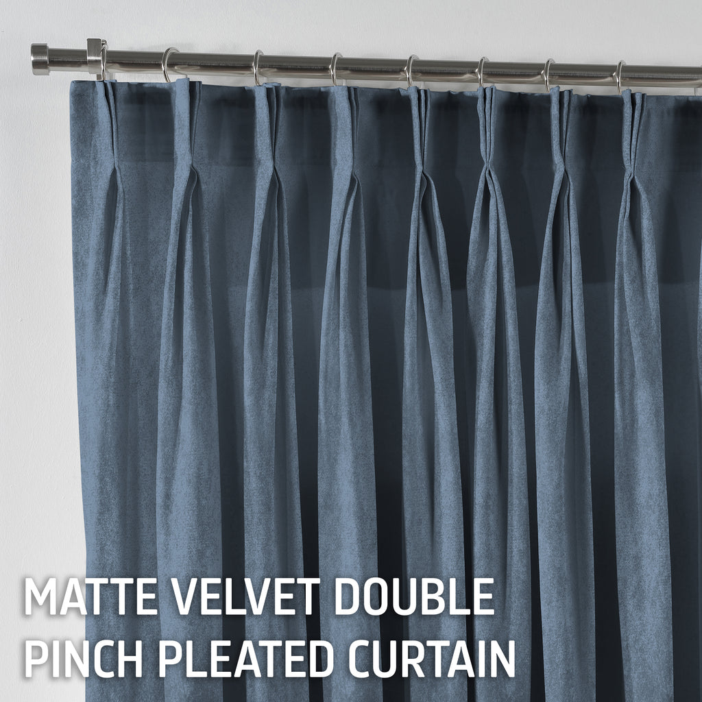 Matte Velvet Pinch Pleated Curtain Single Panel - Air Force Blue