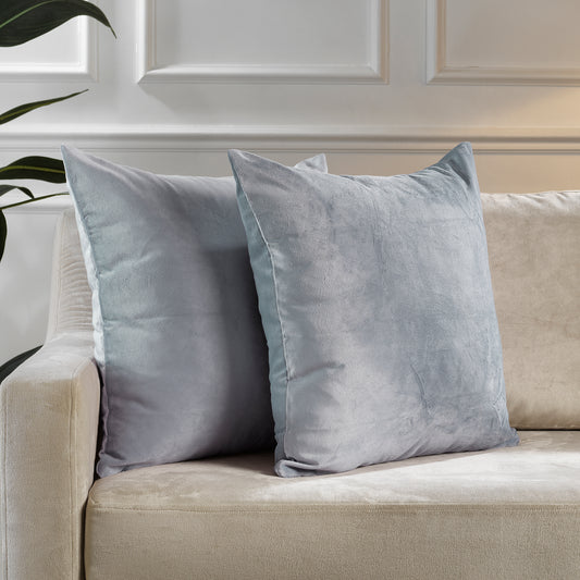 Matte Velvet Cushion Covers Set of 2 Hidden Zipper - Silver
