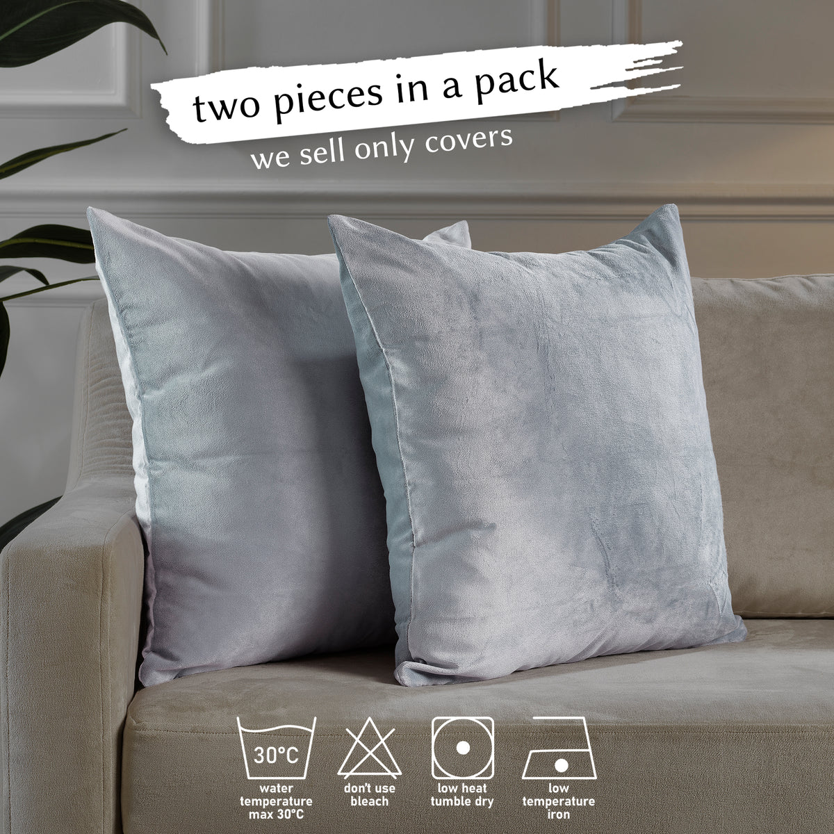 Matte Velvet Cushion Covers Set of 2 Hidden Zipper - Silver