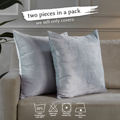 Matte Velvet Cushion Covers Set of 2 Hidden Zipper - Silver