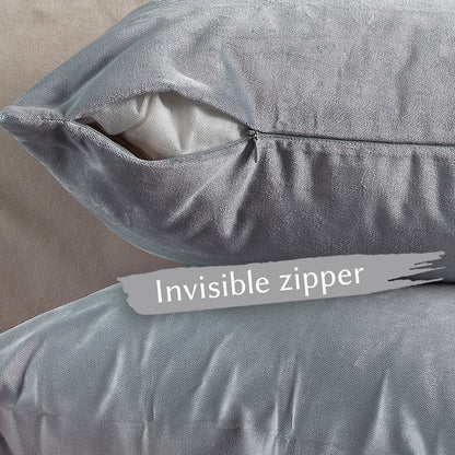 Matte Velvet Cushion Covers Set of 2 Hidden Zipper - Silver