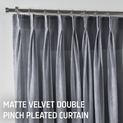 Matte Velvet Pinch Pleated Curtain Single Panel - Silver