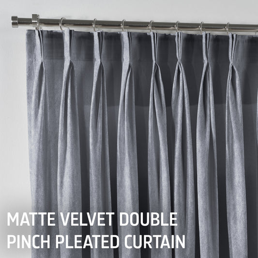 Matte Velvet Pinch Pleated Curtain Single Panel - Silver