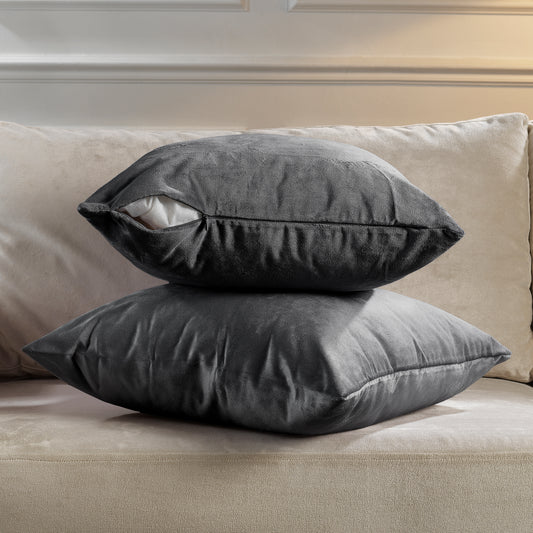 Matte Velvet Cushion Covers Set of 2 Hidden Zipper - Iron