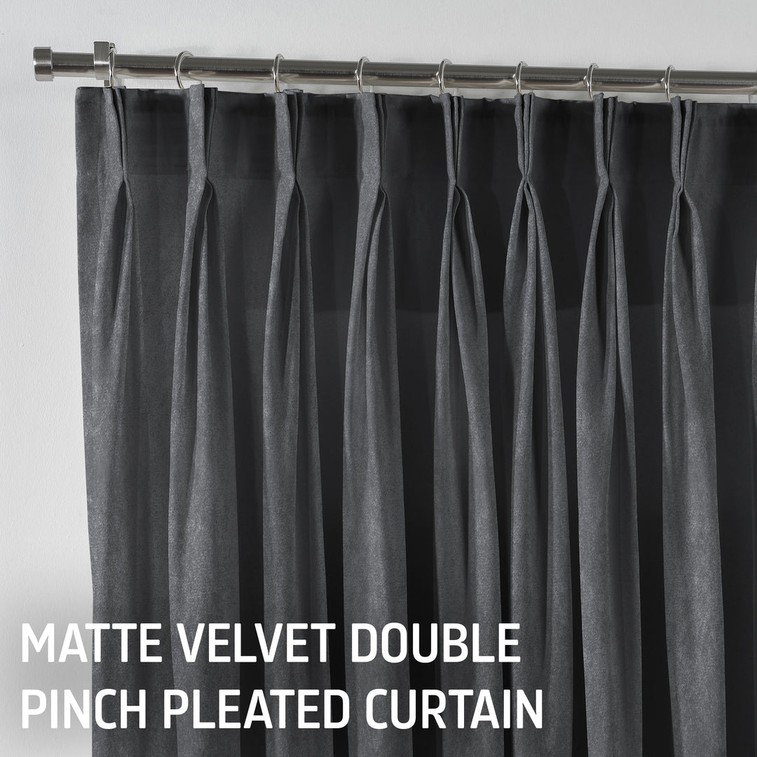 Matte Velvet Pinch Pleated Curtain Single Panel - Iron