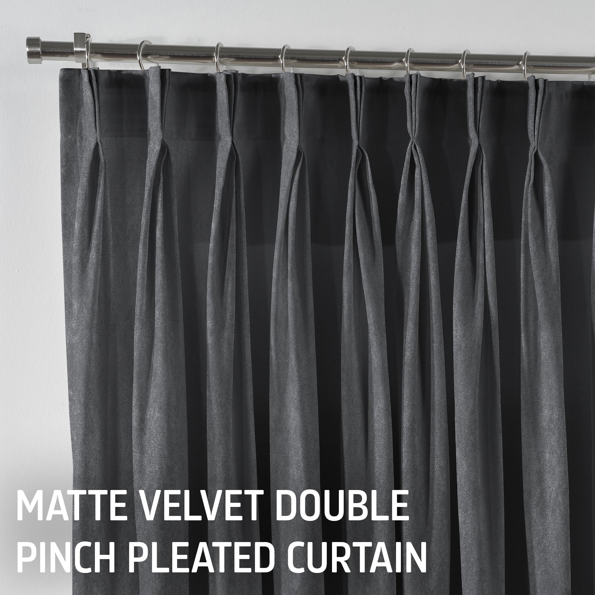Matte Velvet Pinch Pleated Curtain Single Panel - Iron