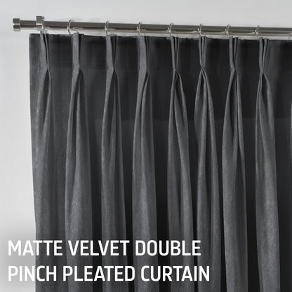 Matte Velvet Pinch Pleated Curtain Single Panel - Iron