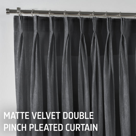 Matte Velvet Pinch Pleated Curtain Single Panel - Iron