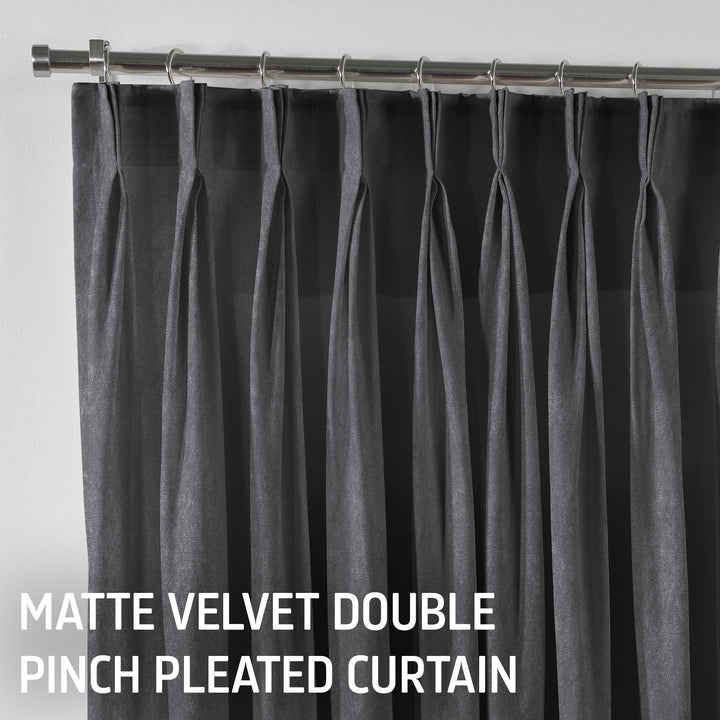 Matte Velvet Pinch Pleated Curtain Single Panel - Iron