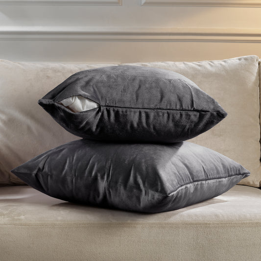 Matte Velvet Cushion Covers Set of 2 Hidden Zipper - Shadow