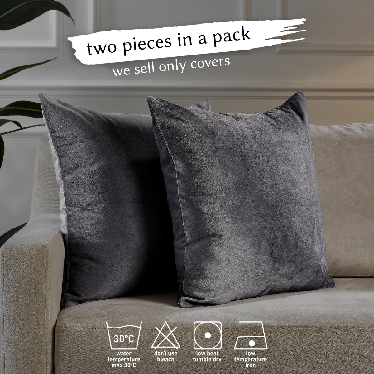 Matte Velvet Cushion Covers Set of 2 Hidden Zipper - Shadow