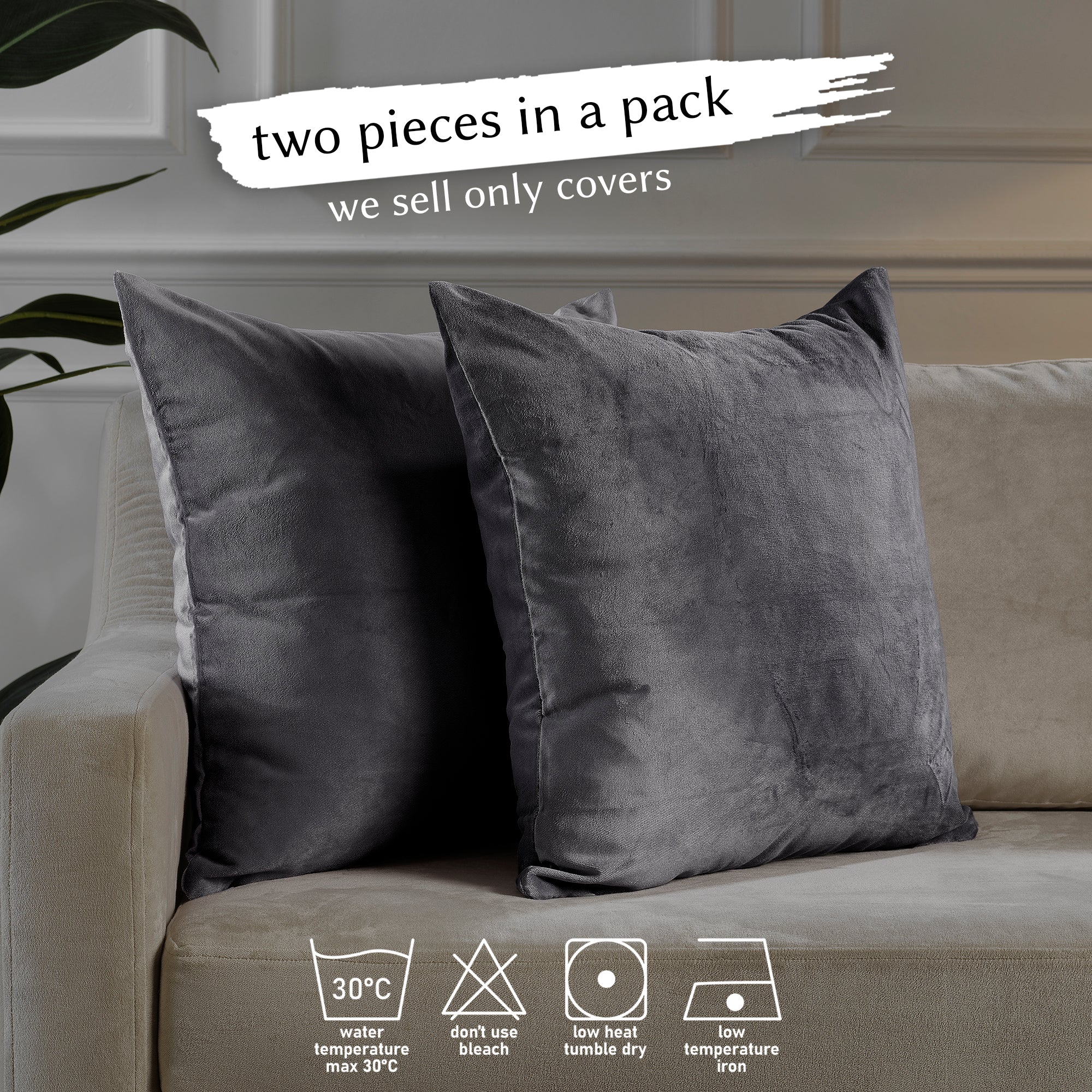 Matte Velvet Cushion Covers Set of 2 Hidden Zipper - Shadow