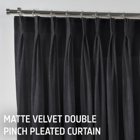 Matte Velvet Pinch Pleated Curtain Single Panel - Shadow